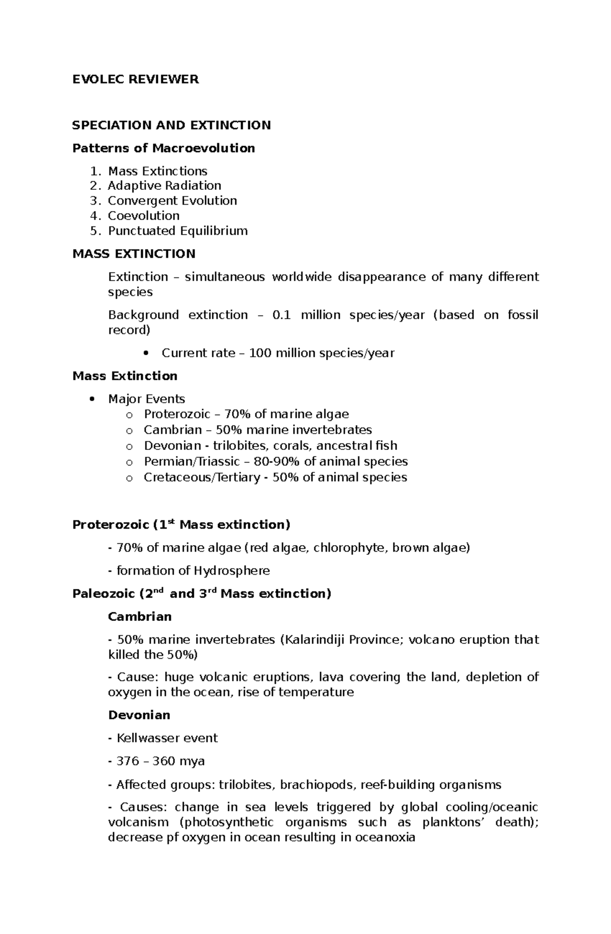 Evolec Reviewer - EVOLEC REVIEWER SPECIATION AND EXTINCTION Patterns of ...