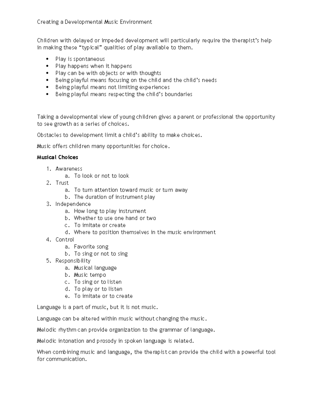 Creating a Developmental Music Environment - Children with delayed or ...