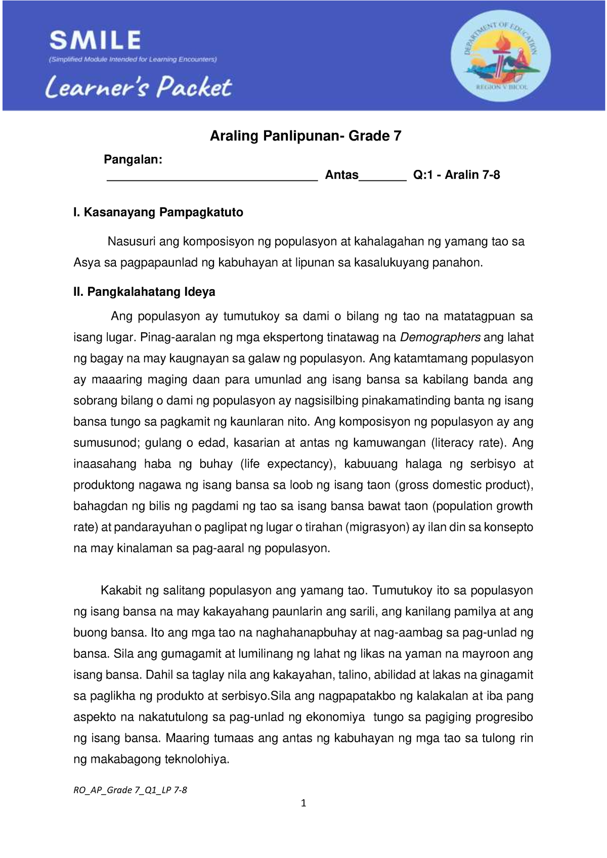Smile-LP-Araling-Panlipunan G7 Q1 W7-8 - RO_AP_Grade 7_Q1_LP 7 ...