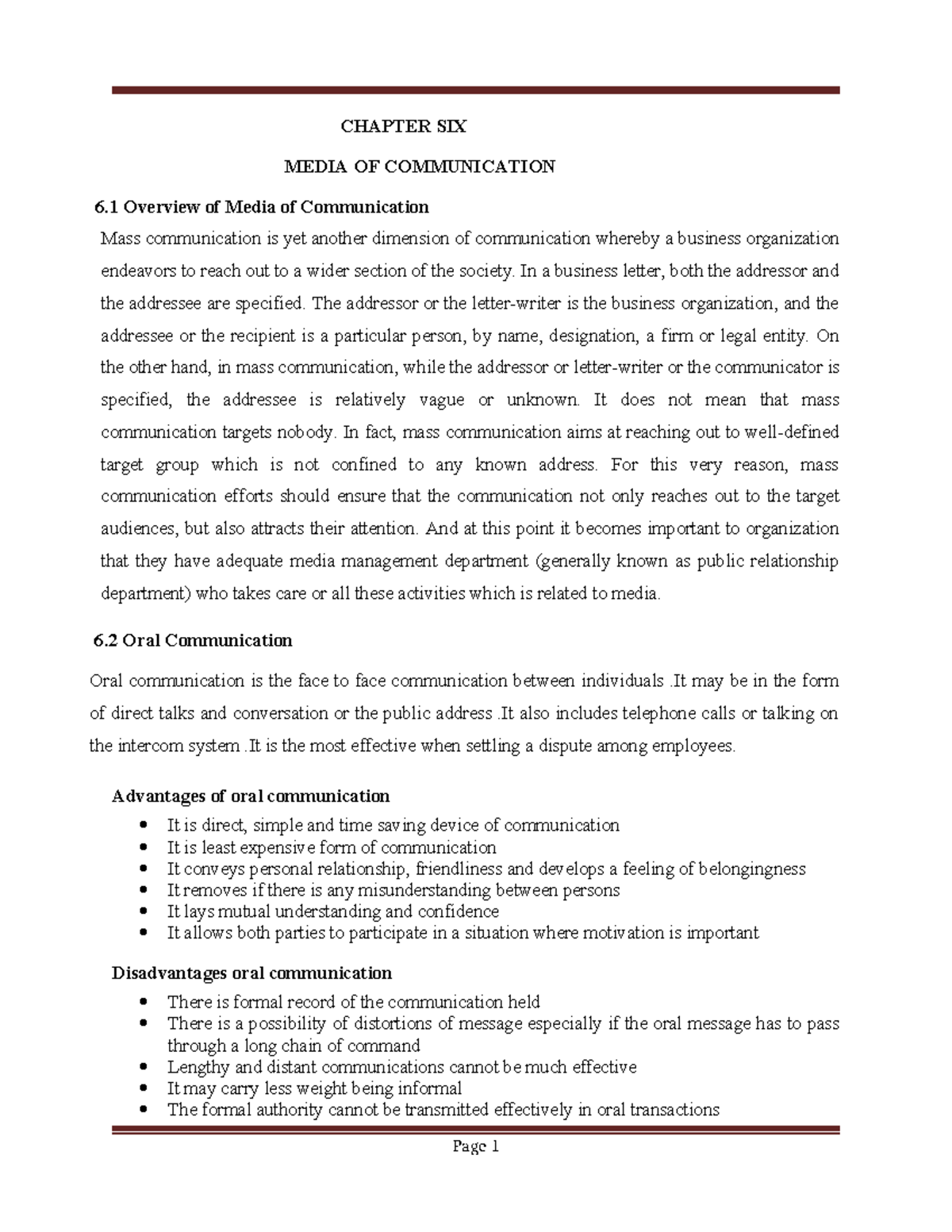 Chapter Six - CHAPTER SIX MEDIA OF COMMUNICATION 6 Overview of Media of ...