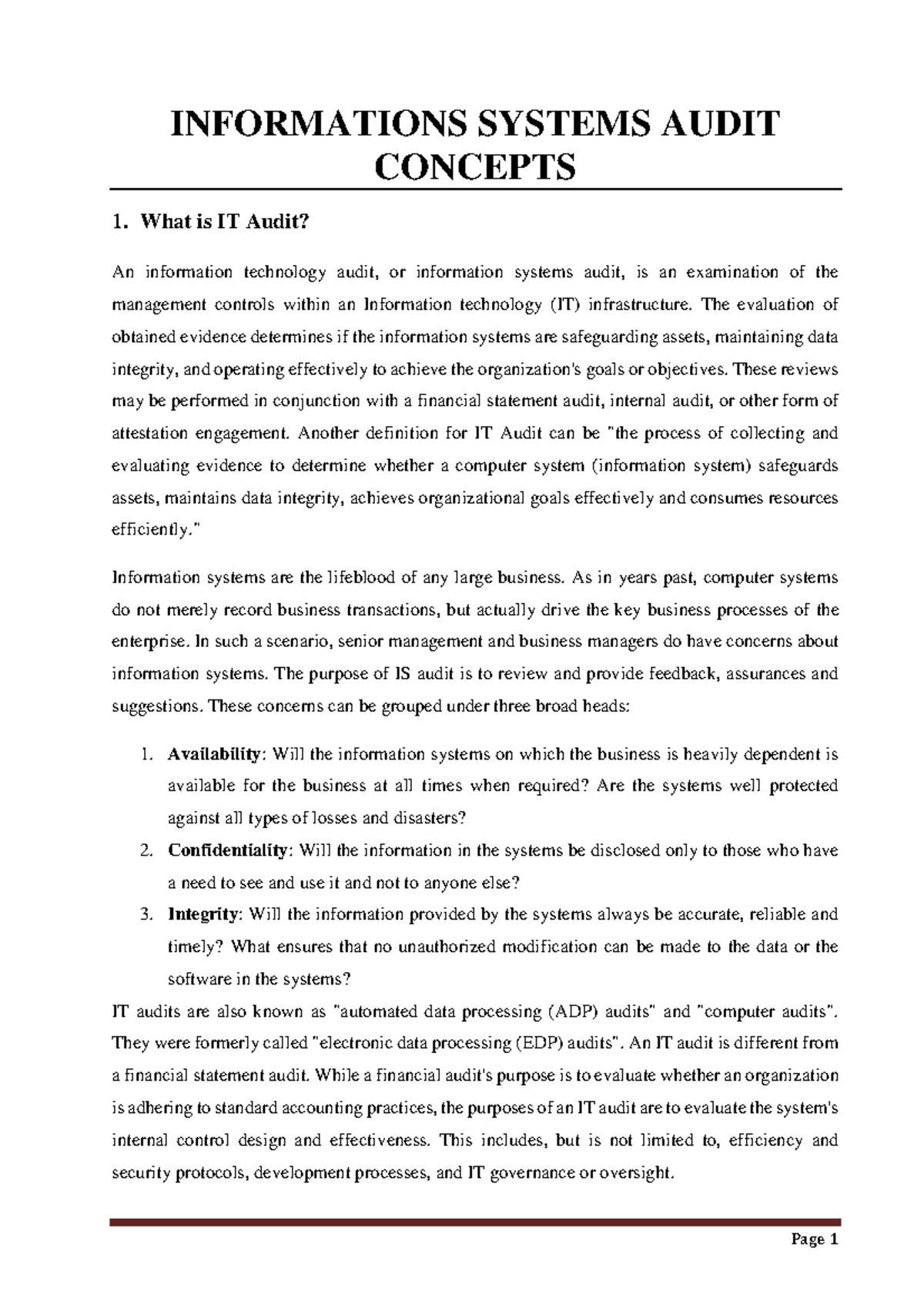 Information Systems Audit Concepts - INFORMATIONS SYSTEMS AUDIT ...