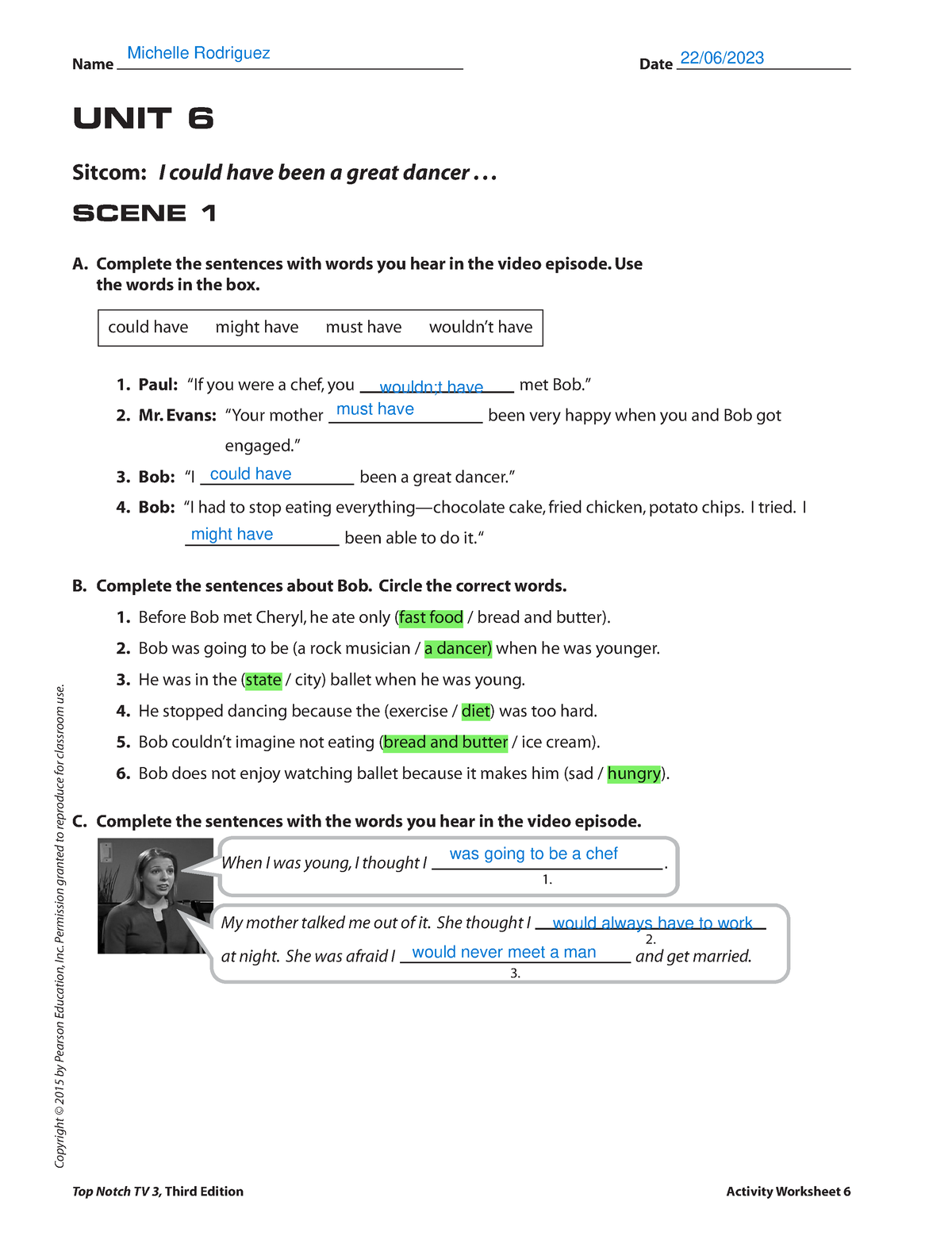 UNIT 06 TV Activity Worksheets Michelle Rodriguez - UNIT 6 Sitcom: I ...