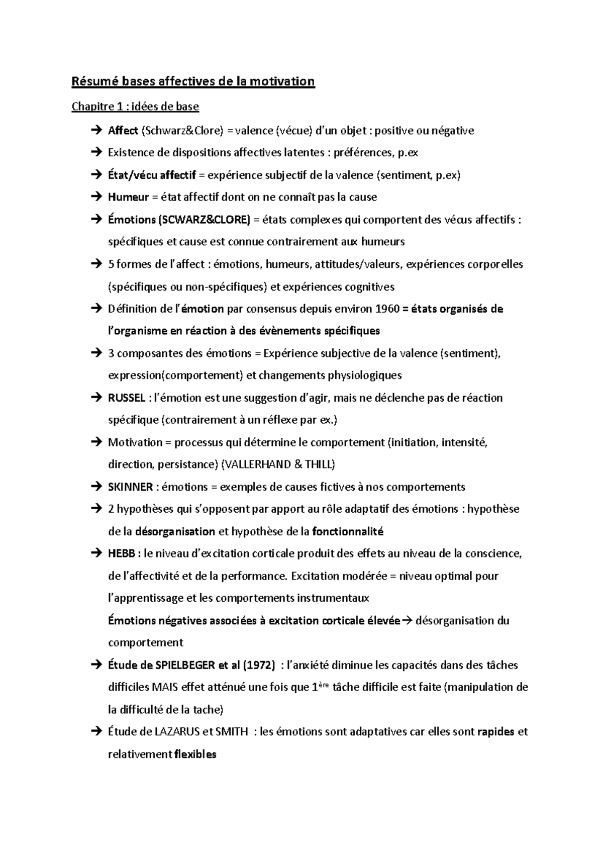 Résumé bases affectives de la motivation Résumé bases affectives de
