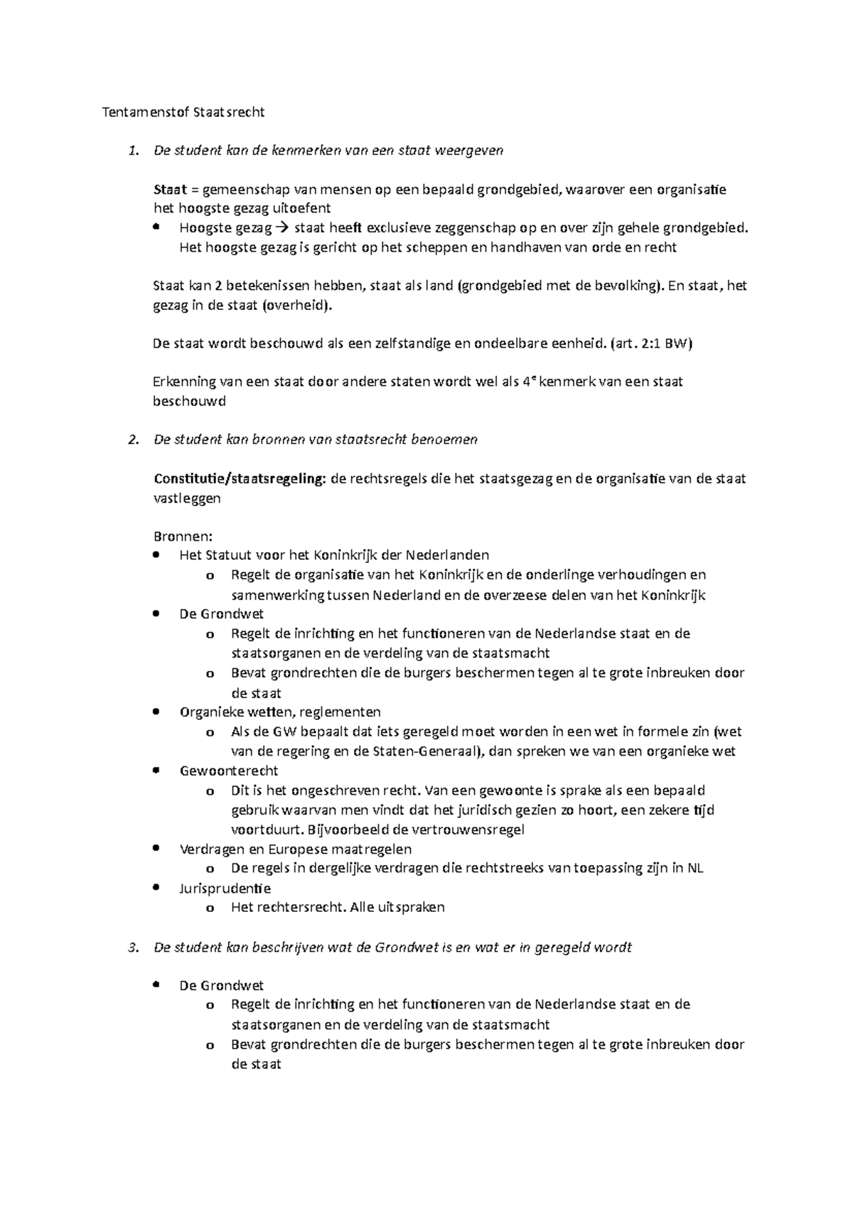 Leerdoelen Uitgewerkt Staatsrecht - Tentamenstof Staatsrecht De Student ...