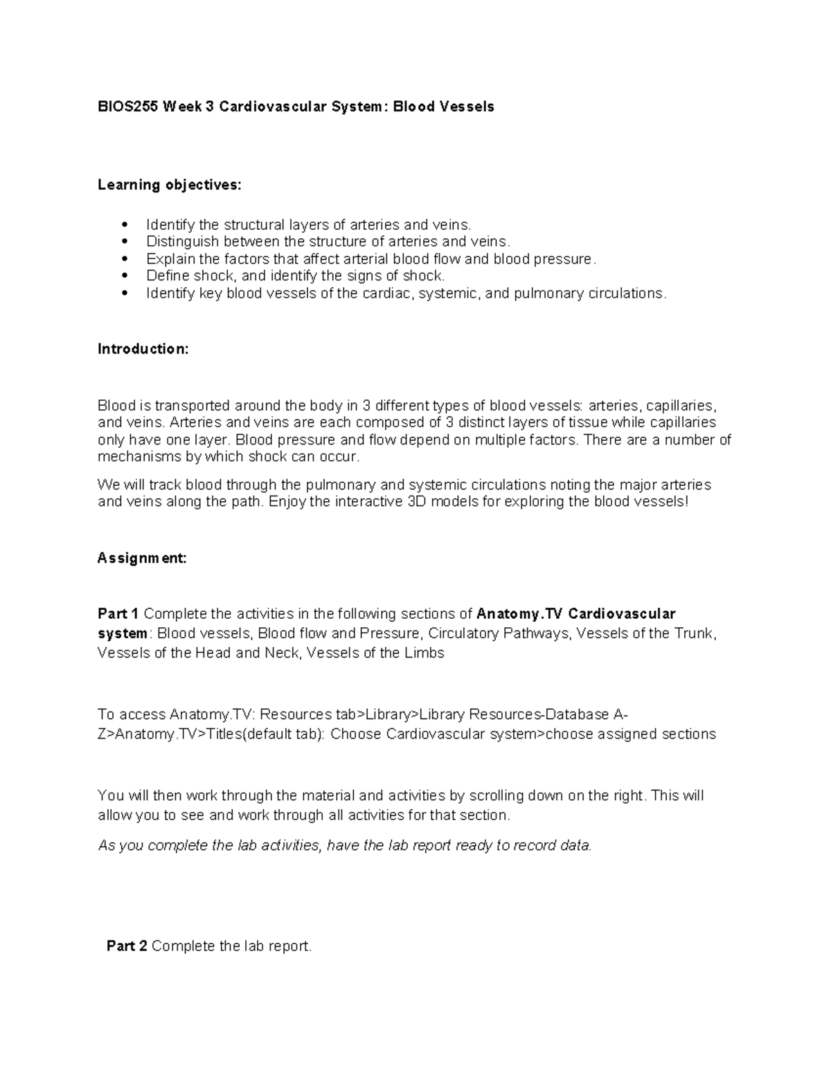 BIOS 255 WEEK 3 LAB Question - BIOS255 Week 3 Cardiovascular System ...
