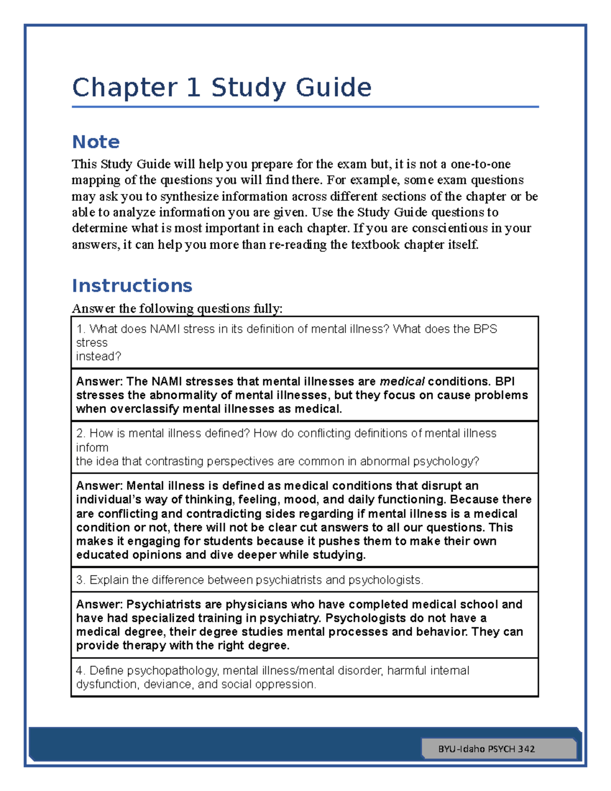 Ch. 1 Study Guide - Chapter 1 Study Guide Note This Study Guide Will ...