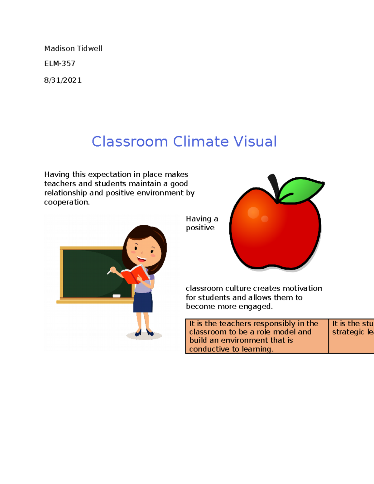 Classroom Climate Visual 1 - Madison Tidwell ELM- 8/31/ Classroom ...