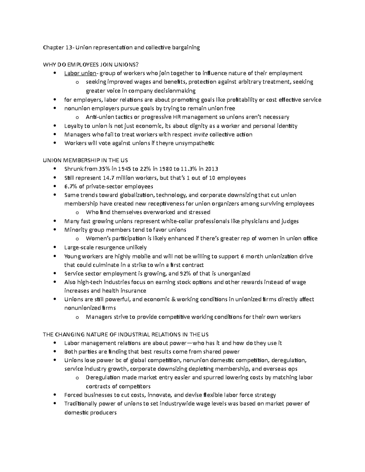 Chapter 13- Union rep - Summary Managing Human Resources - Chapter ...