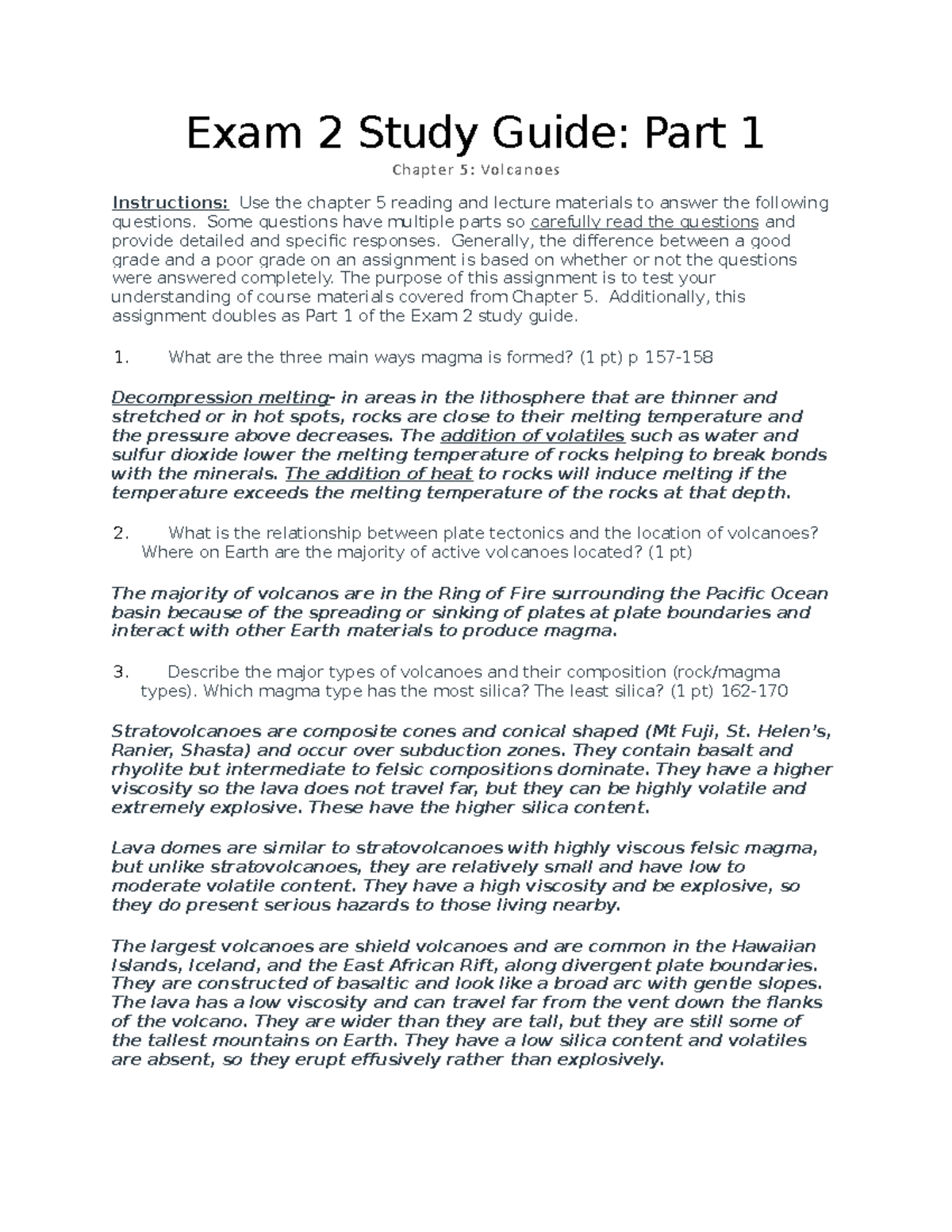 Study Guide Chapter 5 Exam 2 Study Guide Part 1 Chapter 5 Volcanoes Instructions Use The Study Guide Chapter 5 Exam 2 Study Guide Part 1 Chapter 5 Volcanoes Instructions Use The