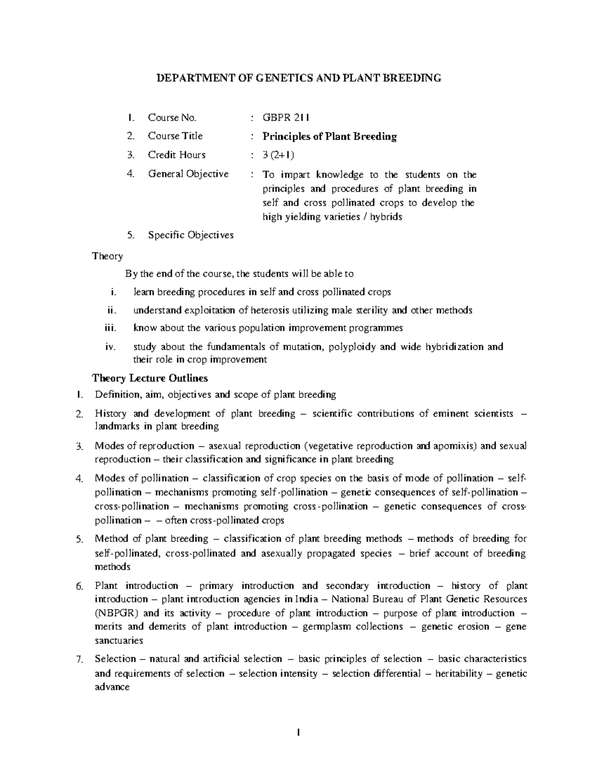 Detailed plant breeding - DEPARTMENT OF GENETICS AND PLANT BREEDING ...