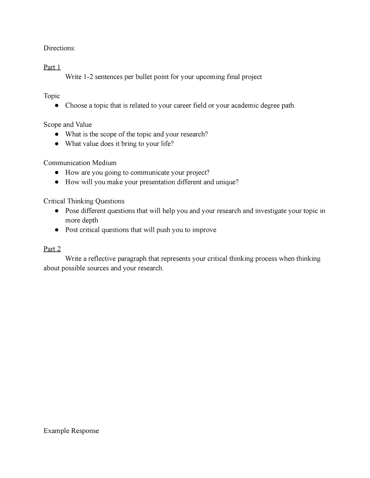 Week 3 - Project Plan - Directions: Part 1 Write 1-2 sentences per ...