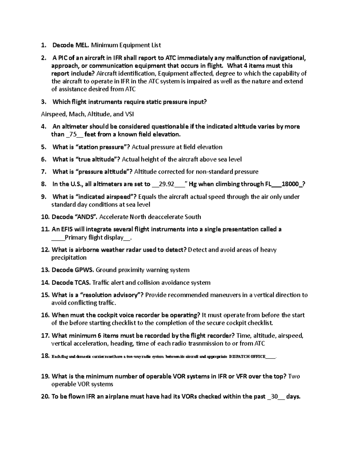 UNIT 4 Chapter Assignment Decode MEL. Minimum Equipment List A PIC