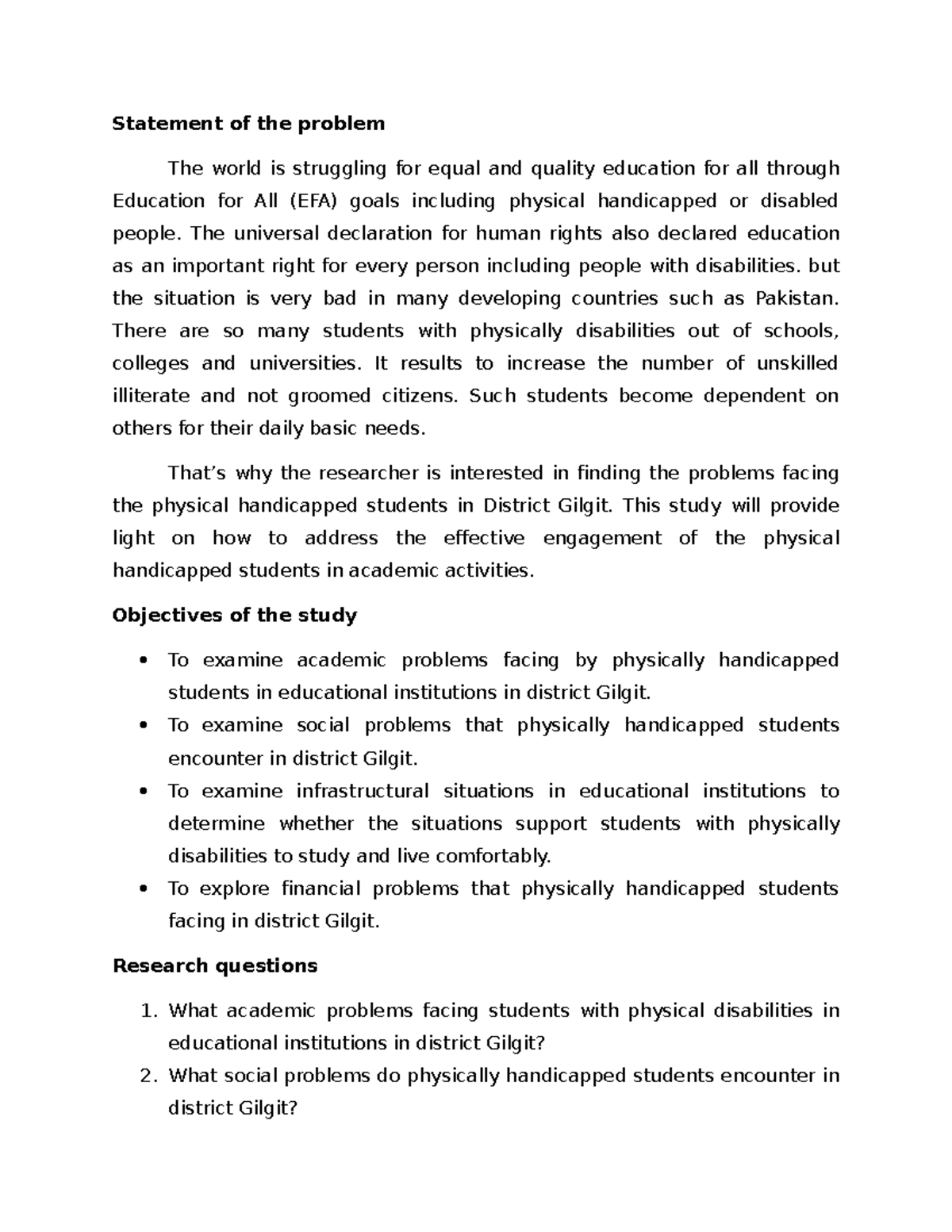 Statement of the problem - The universal declaration for human rights ...