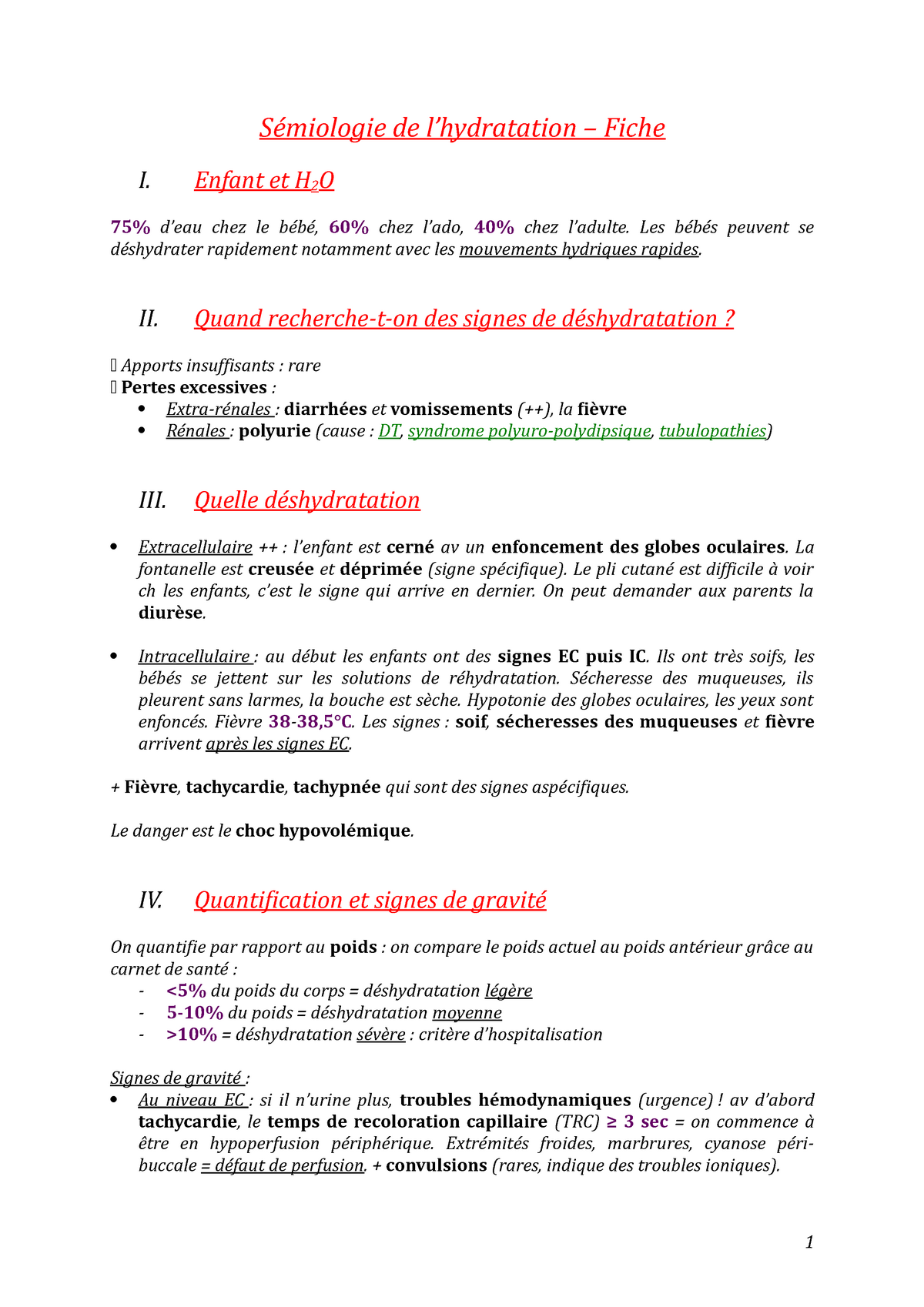 Semiologie De L Hydratation De L Enfant Pediatrie U Bordeaux Studocu