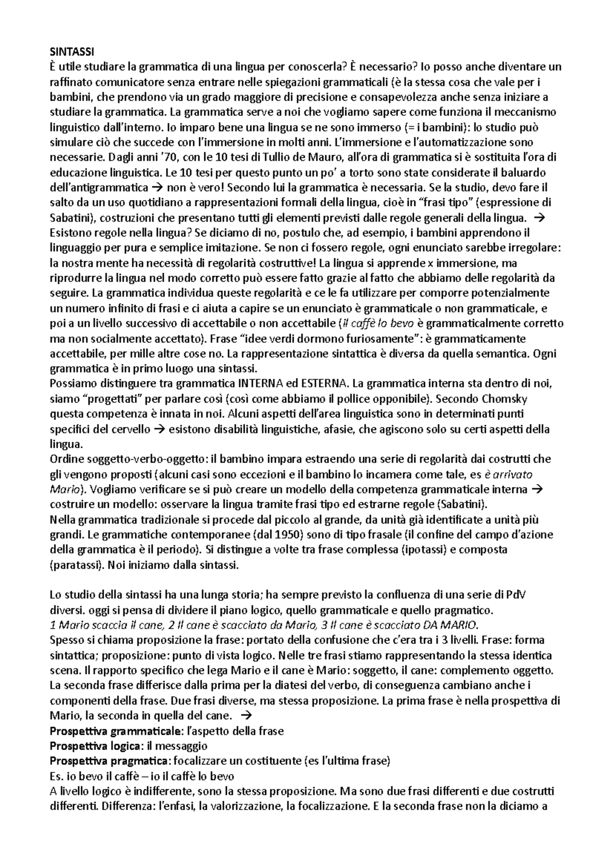 Sintassi Modulo B - SINTASSI È Utile Studiare La Grammatica Di Una ...