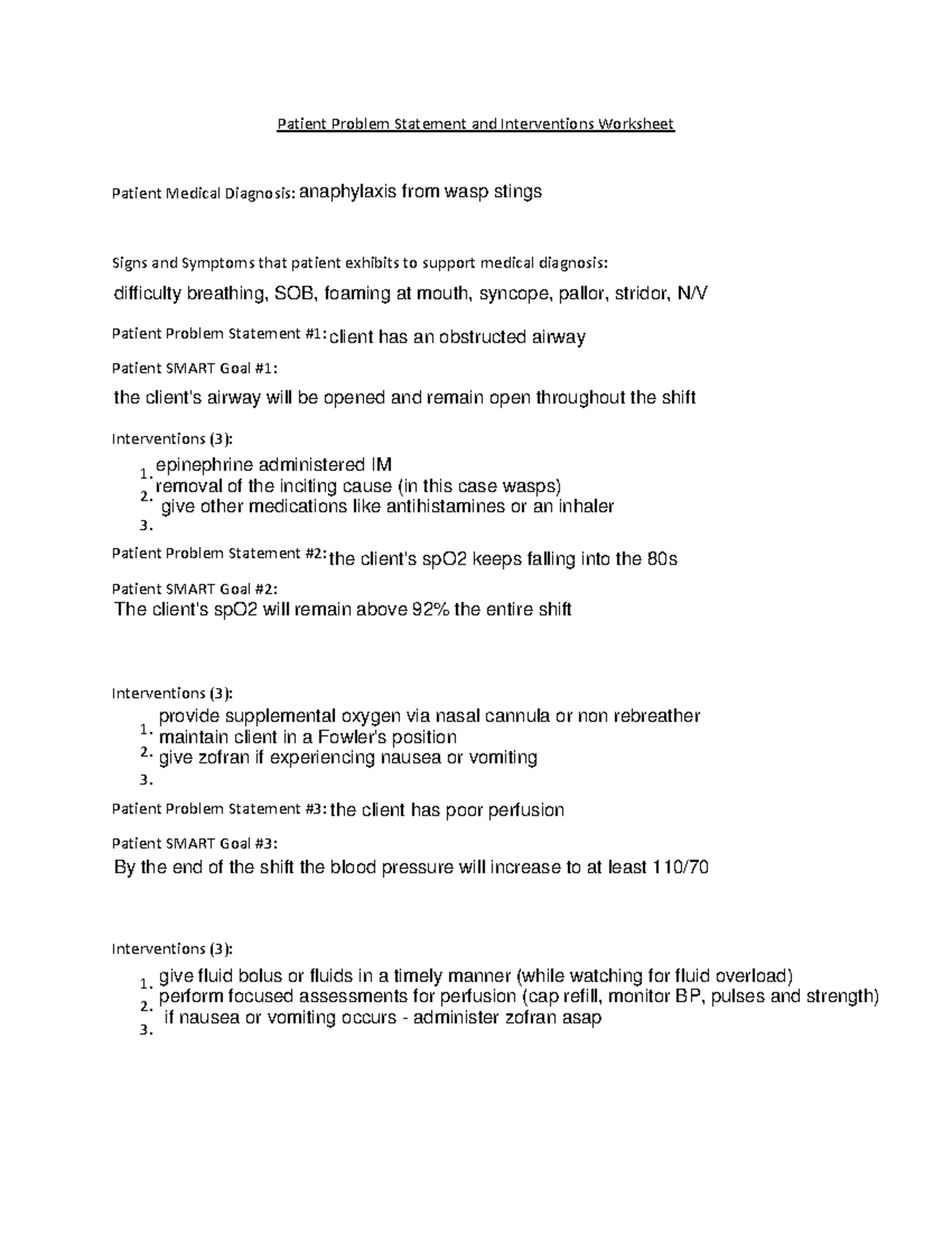 Patient Problem Statement and Intervention Worksheet-1 - 2. 3. Patient