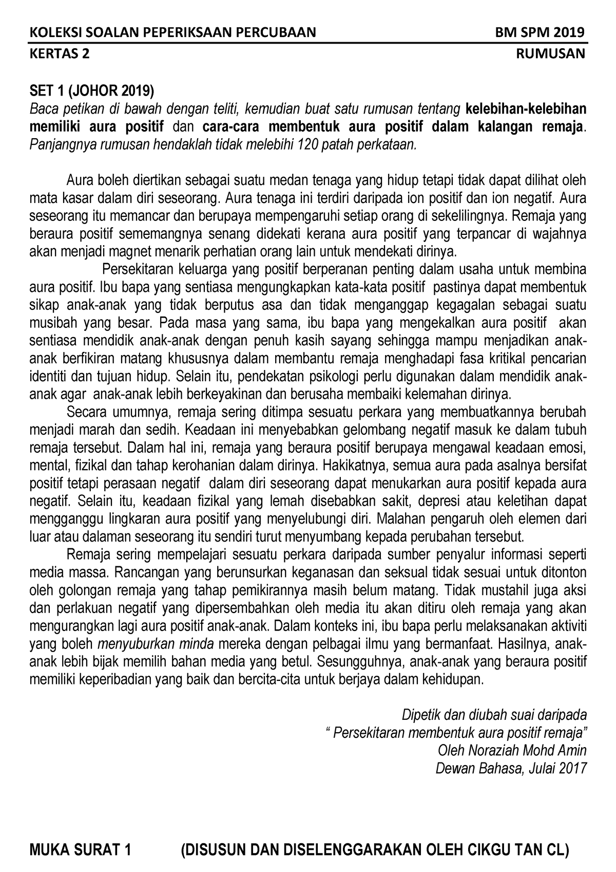 ( Kertas 2) ( Soalan + Skema) Rumusan ( Percubaan SPM 2019 SE Malaysia