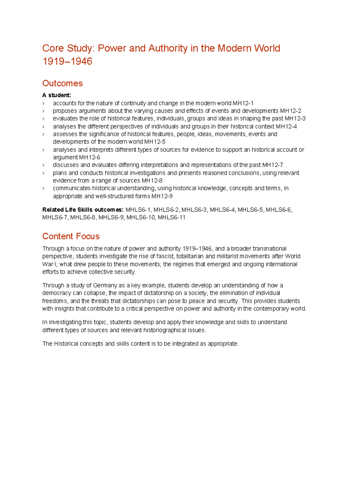 Core Study Syllabus - Core Study: Power and Authority in the Modern ...