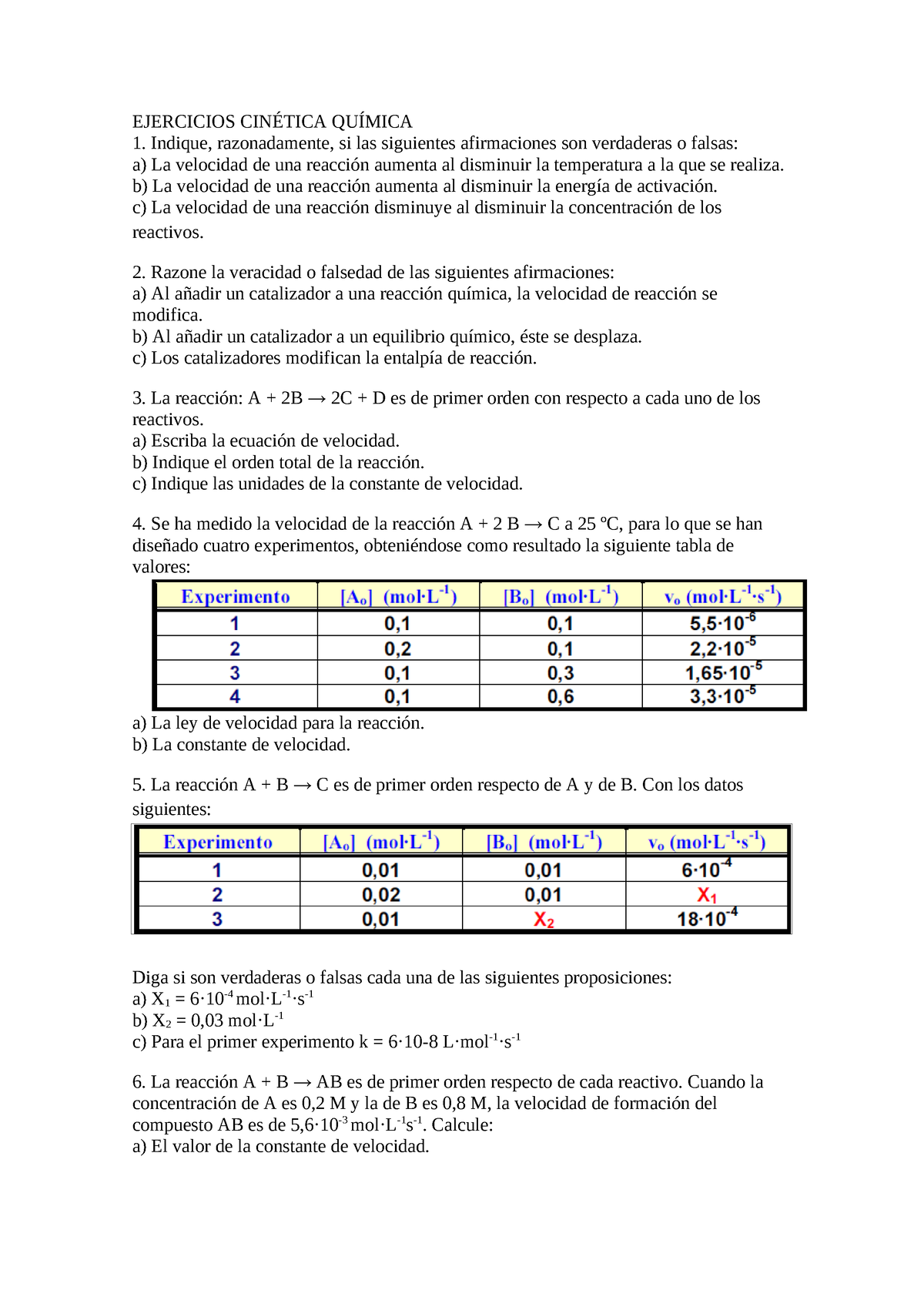 Ejercicios De Cinética B - EJERCICIOS CINÉTICA QUÍMICA Indique ...