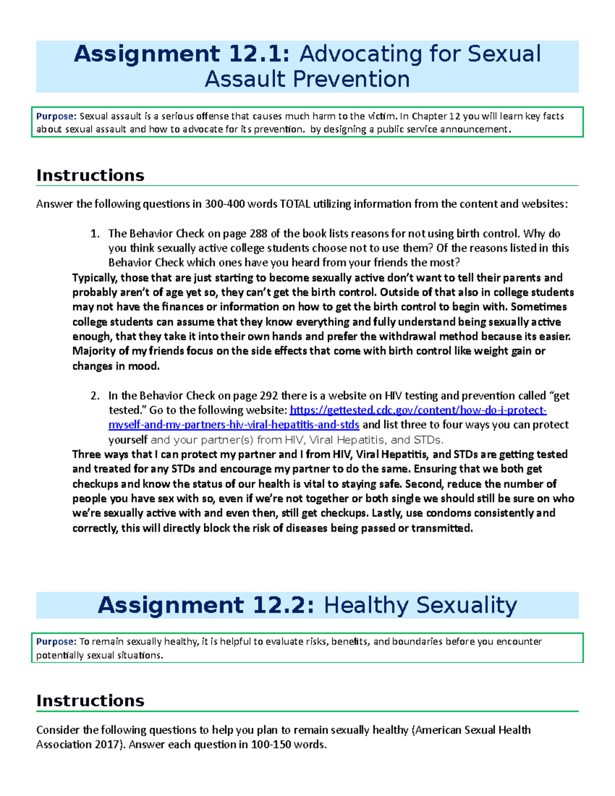 Assignment #12-Sexuality+Health-1 - Assignment 12: Advocating for ...