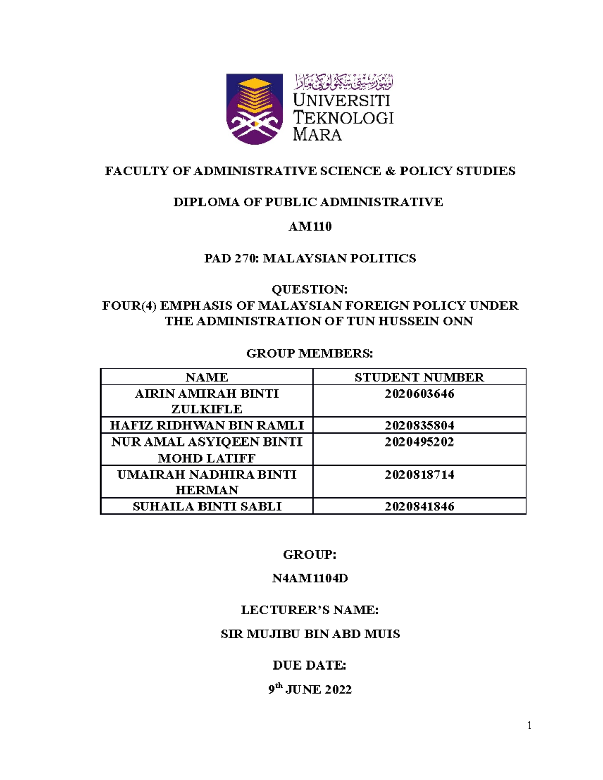 Written Report Assignment (PAD270) - FACULTY OF ADMINISTRATIVE SCIENCE ...