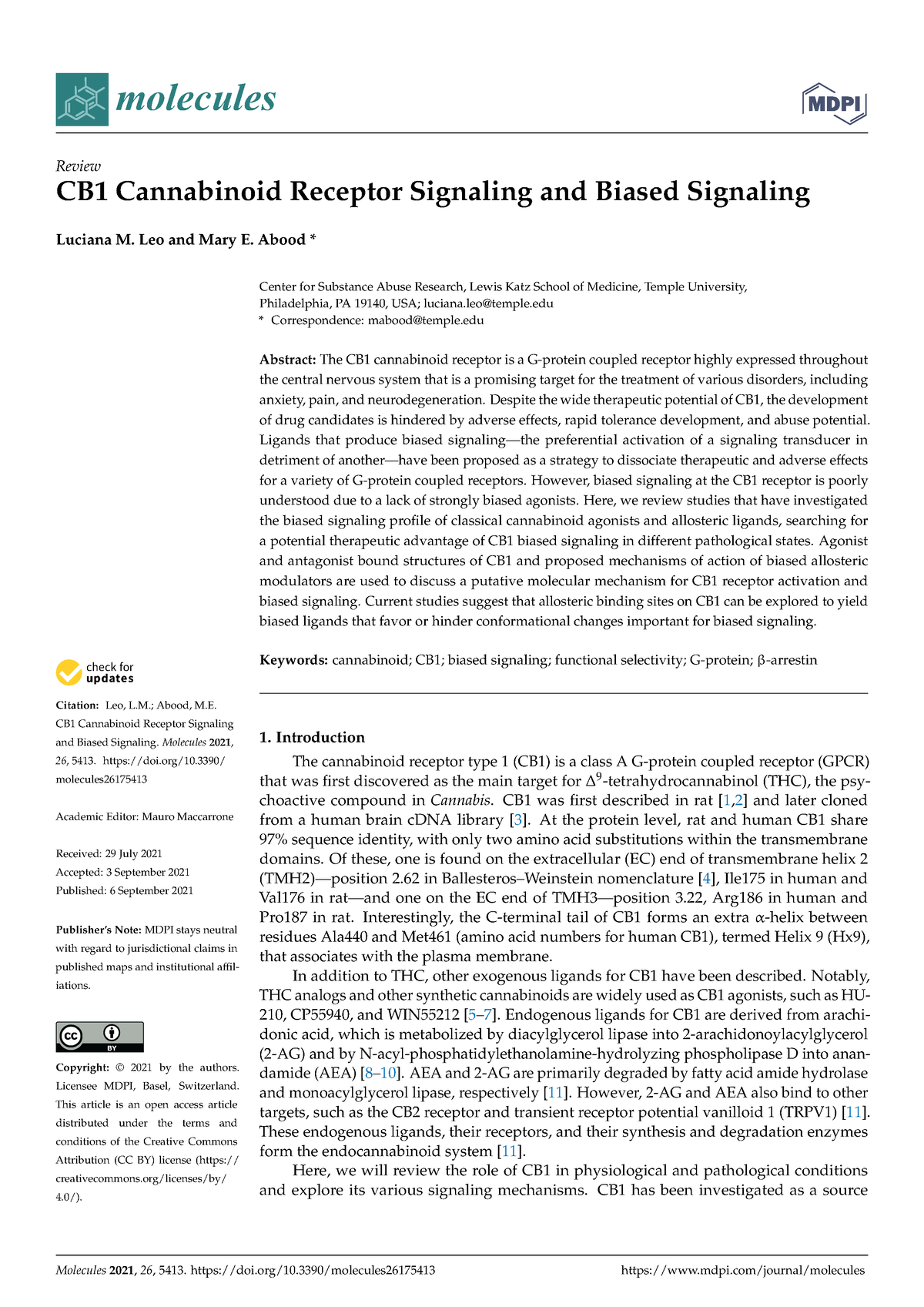 CB1 Cannabinoid Receptor Signaling And Biased Signaling - Molecules ...