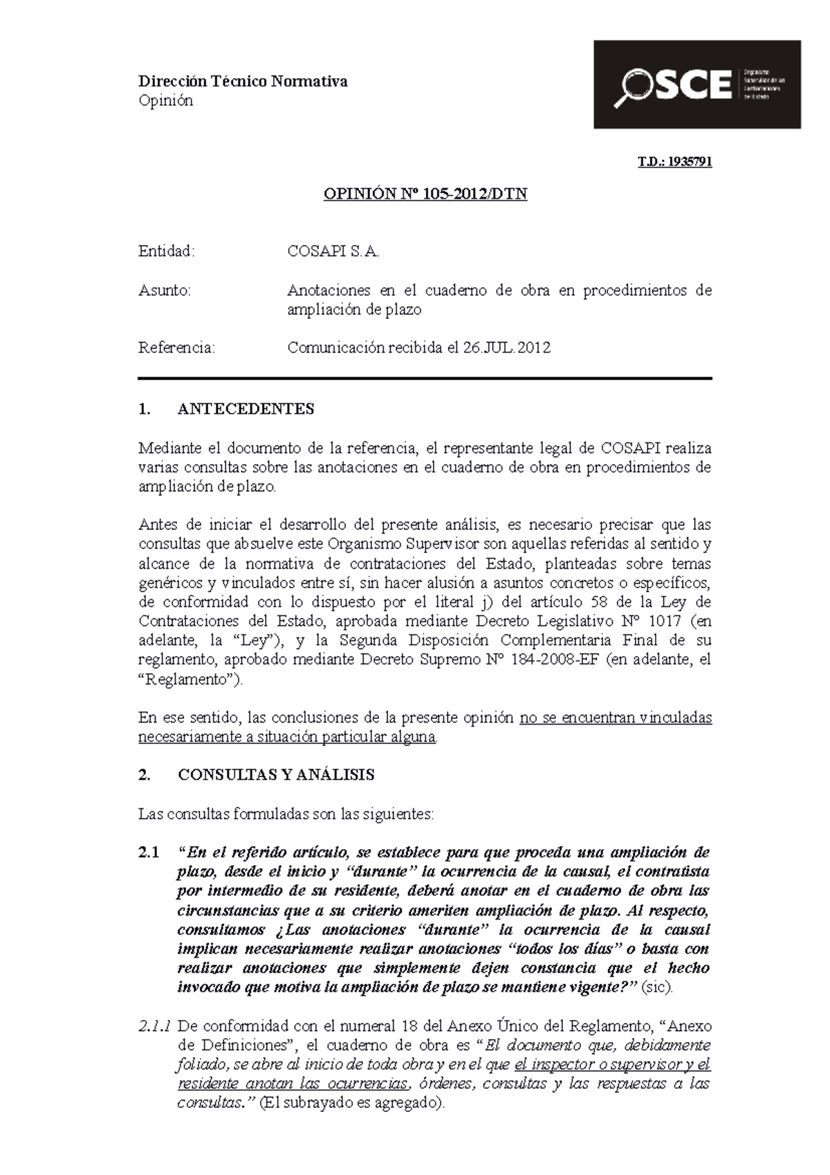 105-12 - PRE - Cosapi - anotaciones en cuaderno de obra202006 29-20479 ...