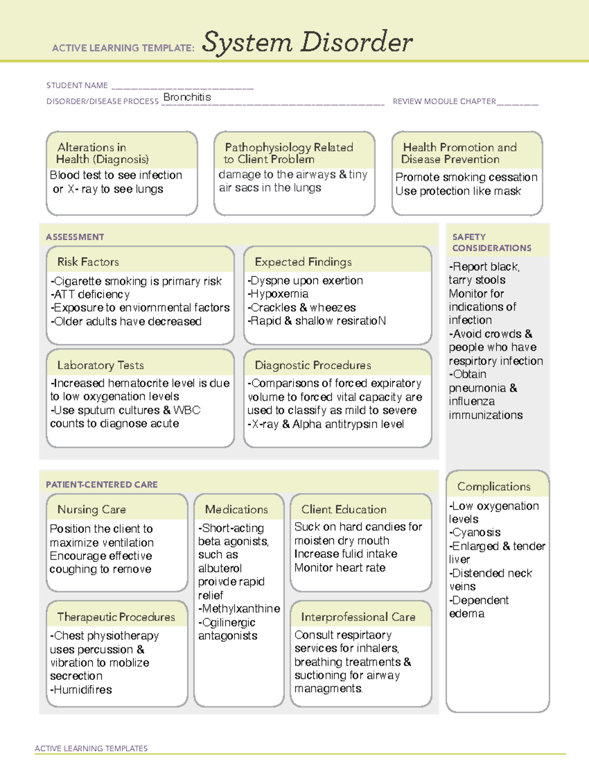 System Disorder Restricted ACTIVE LEARNING TEMPLATES System Disorder 