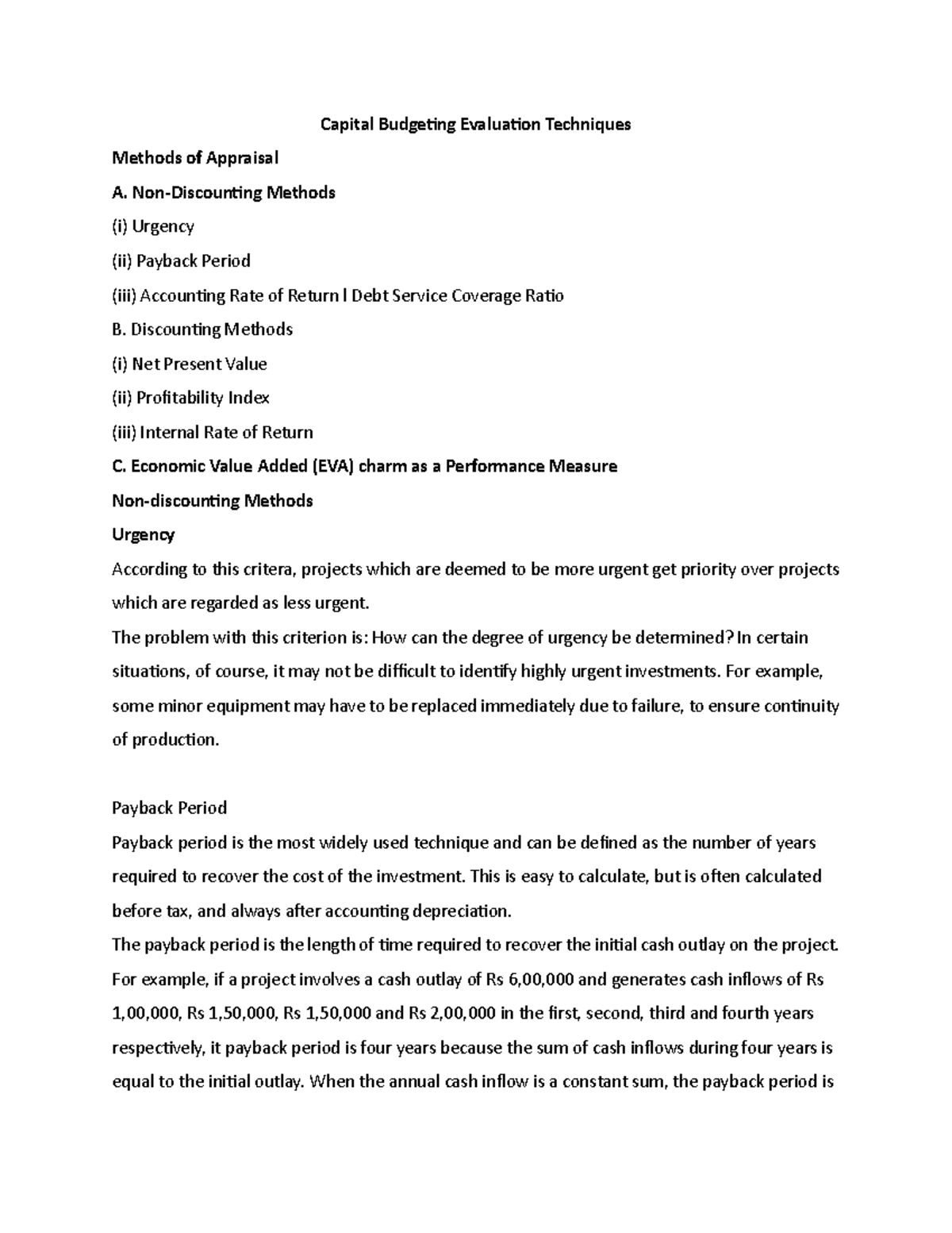Capital Budgeting Evaluation Techniques - Non-Discounting Methods (i ...