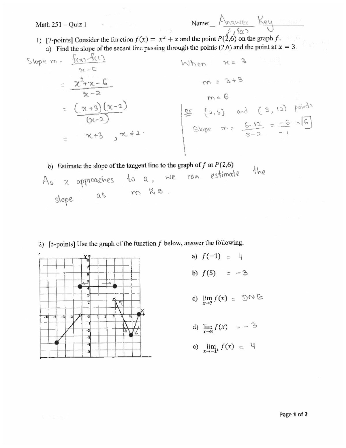 Quiz 1 Answer Key - MATH 251 - Studocu