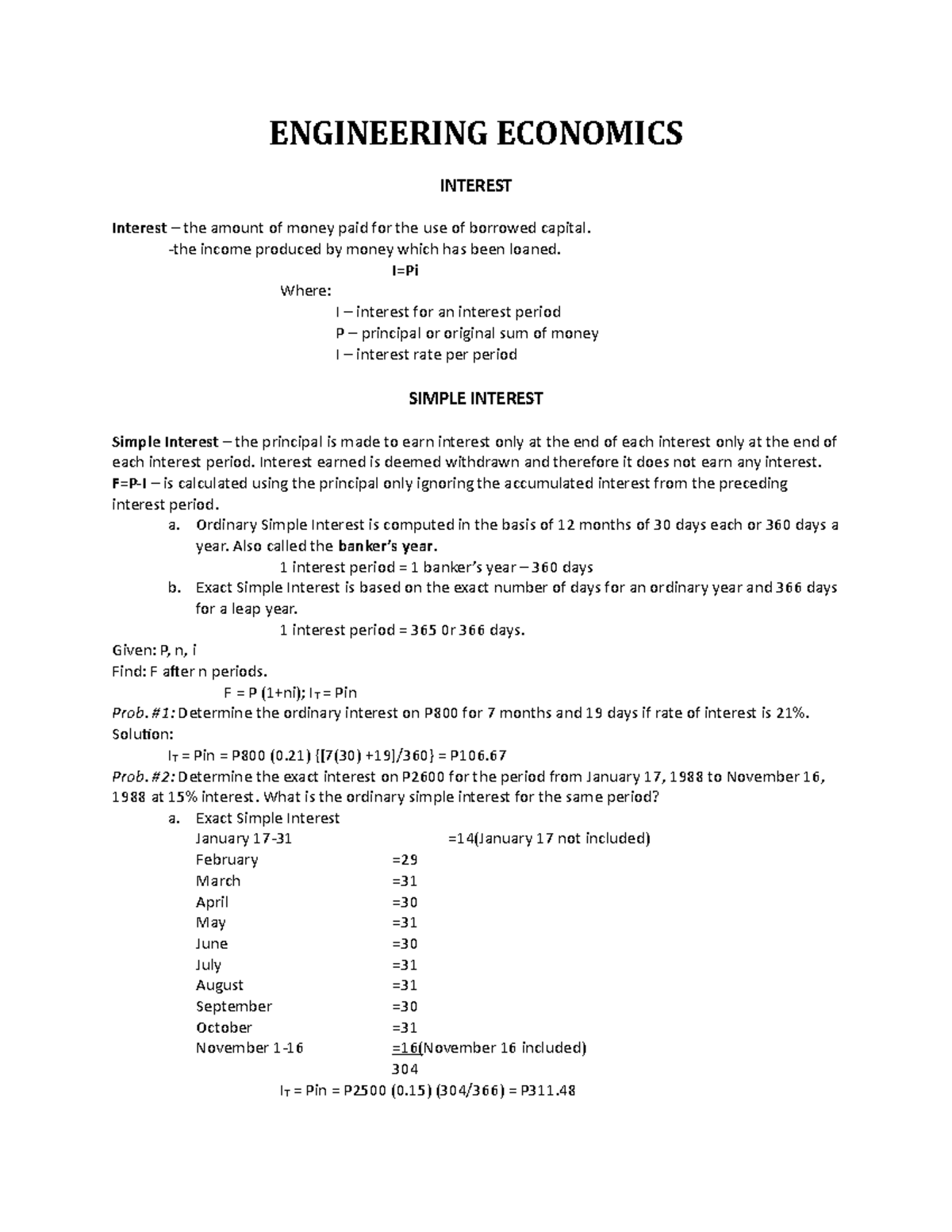 Engineering Economics-reviewer - ENGINEERING ECONOMICS INTEREST ...