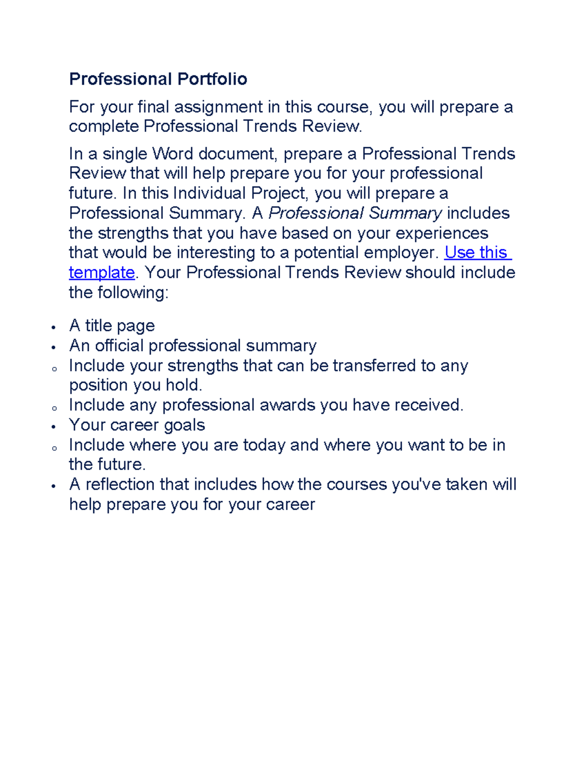 Professional Portfolio - In a single Word document, prepare a ...