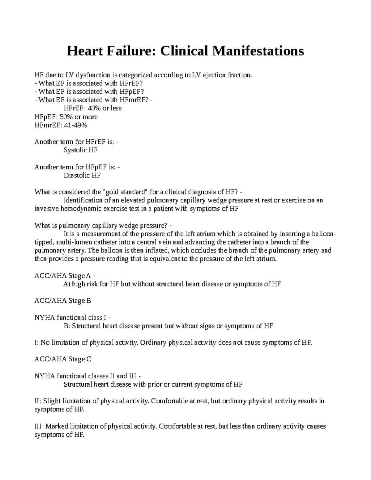 Heart Failure: Clinical Manifestations - What EF is associated with ...