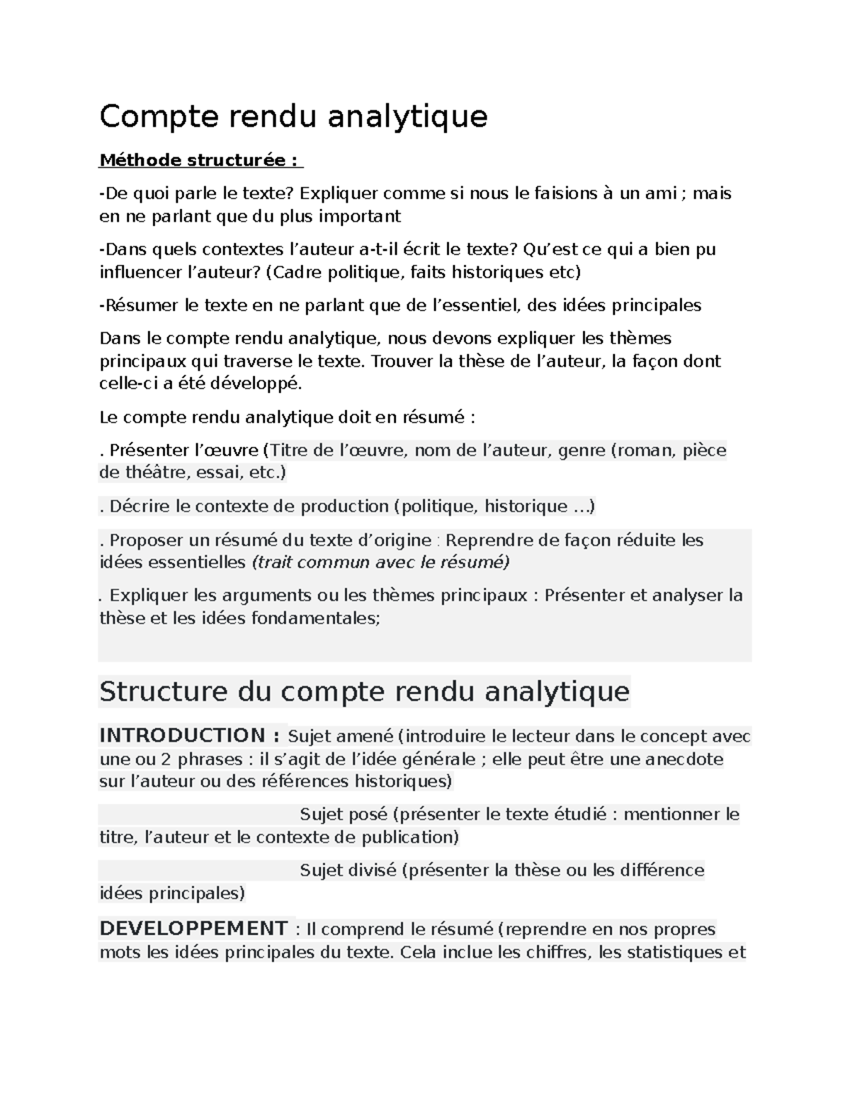 Revision FR - Compte rendu analytique Méthode structurée : -De quoi ...