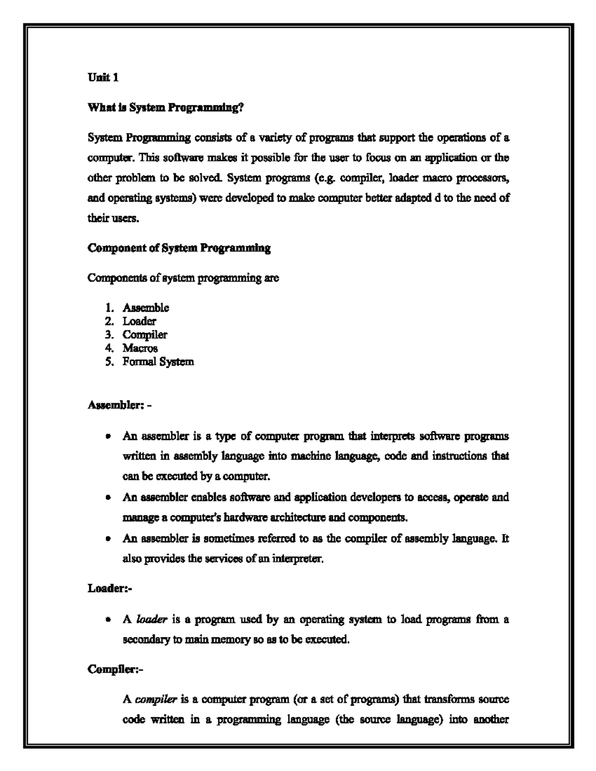 SP UNIT 1 - notes - Unit 1 What is System Programming? System ...