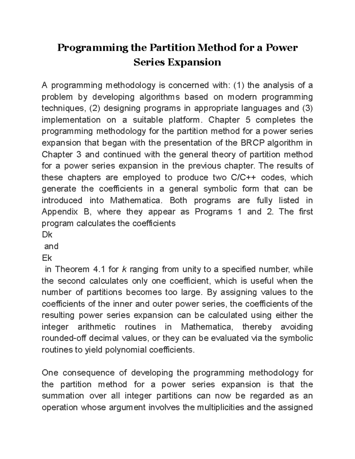 Programming the Partition Method for a Power Series Expansion ...