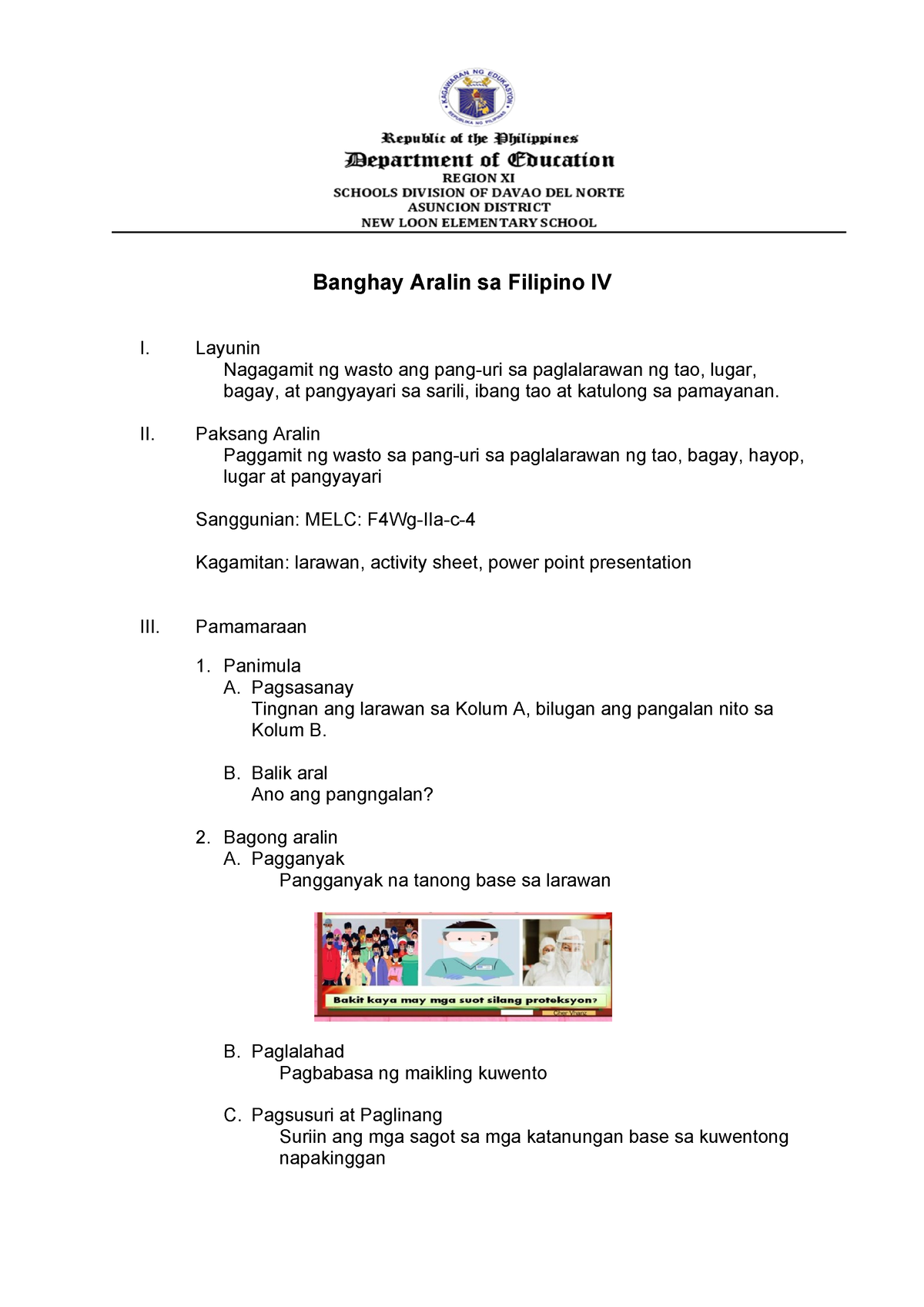 Banghay Aralin Sa Filipino Iv Pang Uri Banghay Aralin Sa Filipino Iv I Layunin Nagagamit Ng 8764