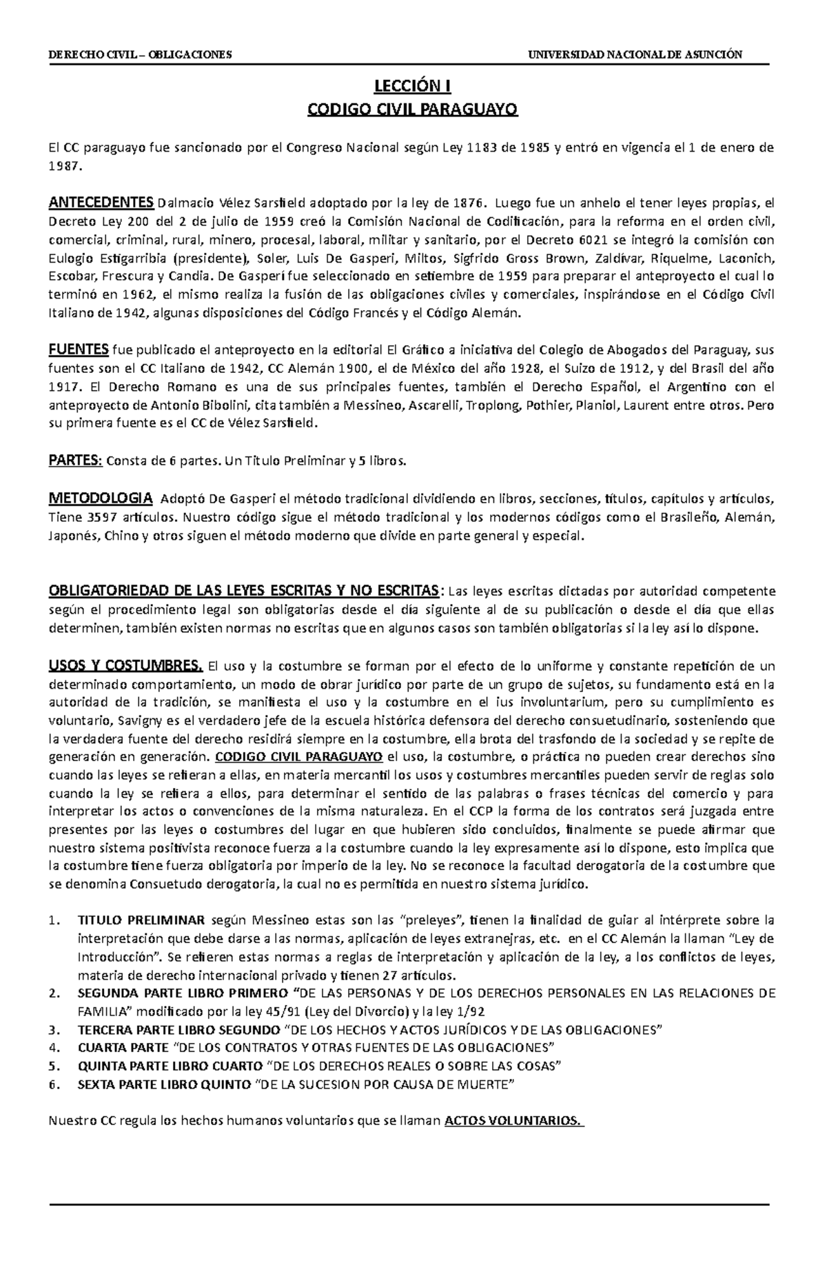 Material Definitivo DE Obligaciones - Derecho UNA - LECCIÓN I CODIGO ...