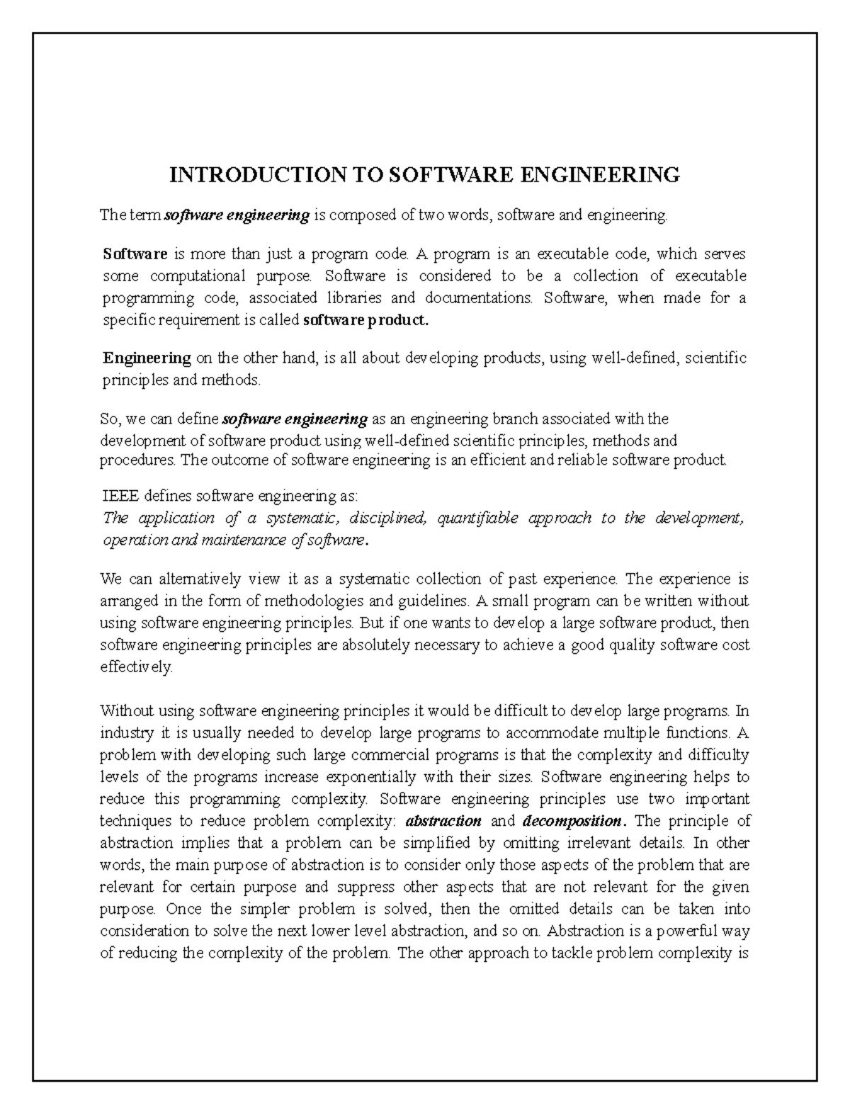 Introduction TO Software Engineering & Swdlc Models - Development Of ...