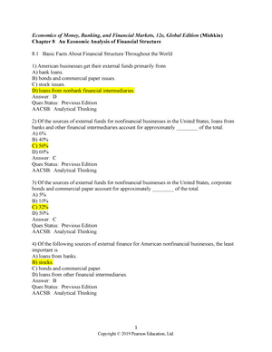 Test Bank Chapter 15 - Economics Of Money, Banking, And Financial ...