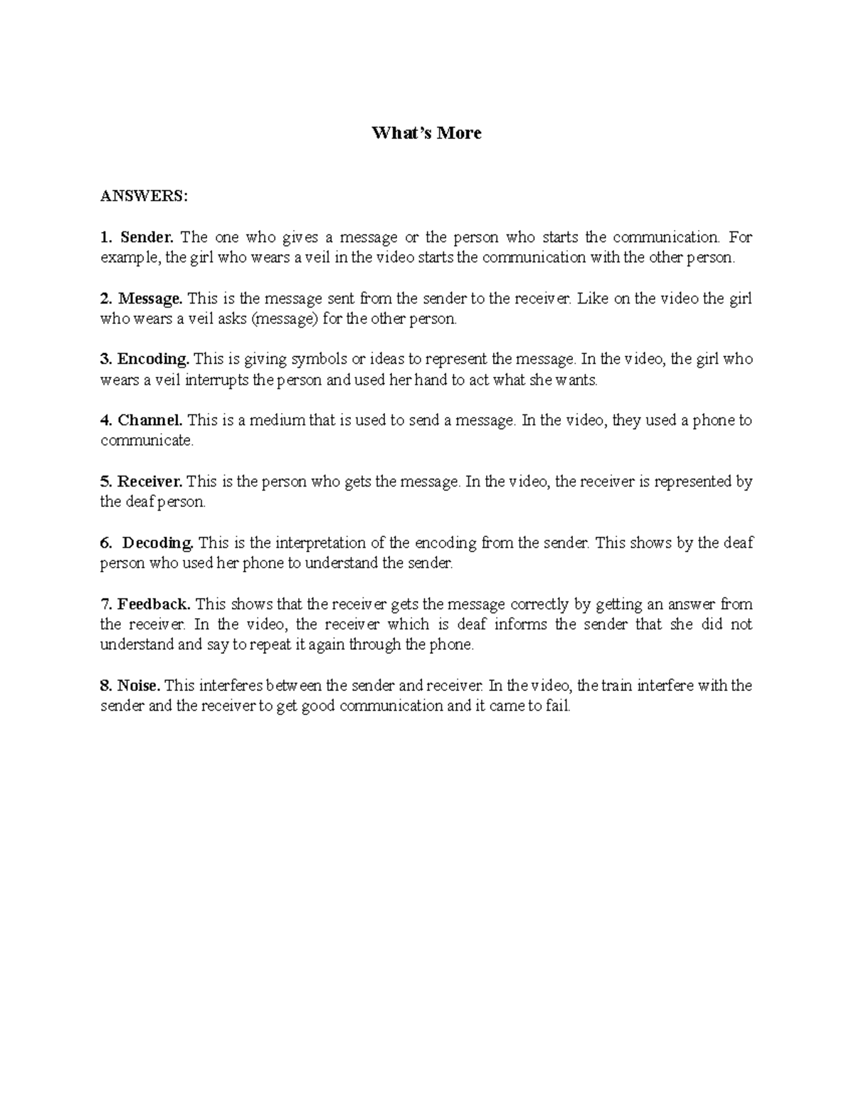 What’s More Oral Communication material What’s More ANSWERS 1