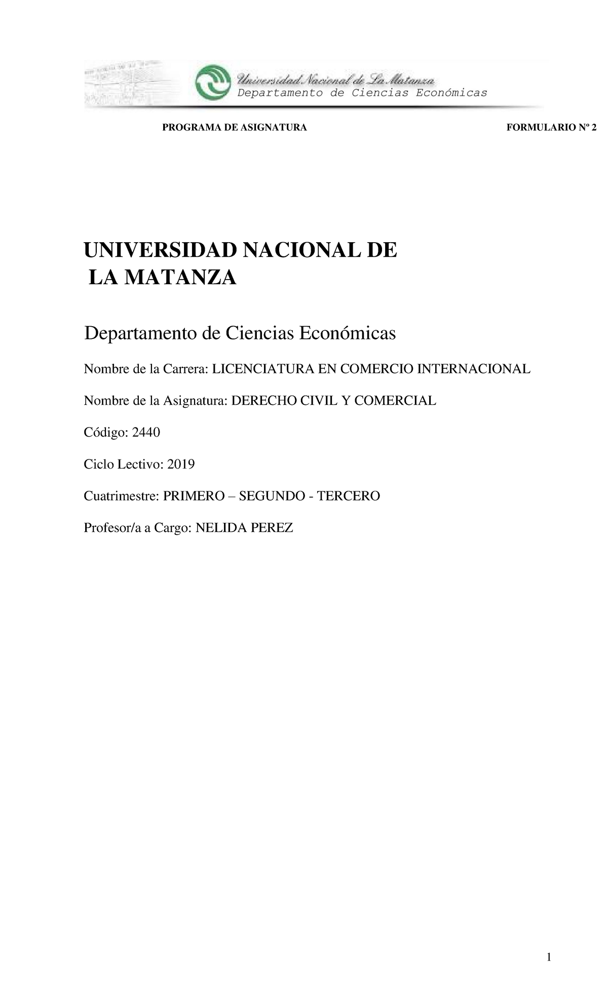 Derecho comercial y civil UNIVERSIDAD NACIONAL DE LA MATANZA