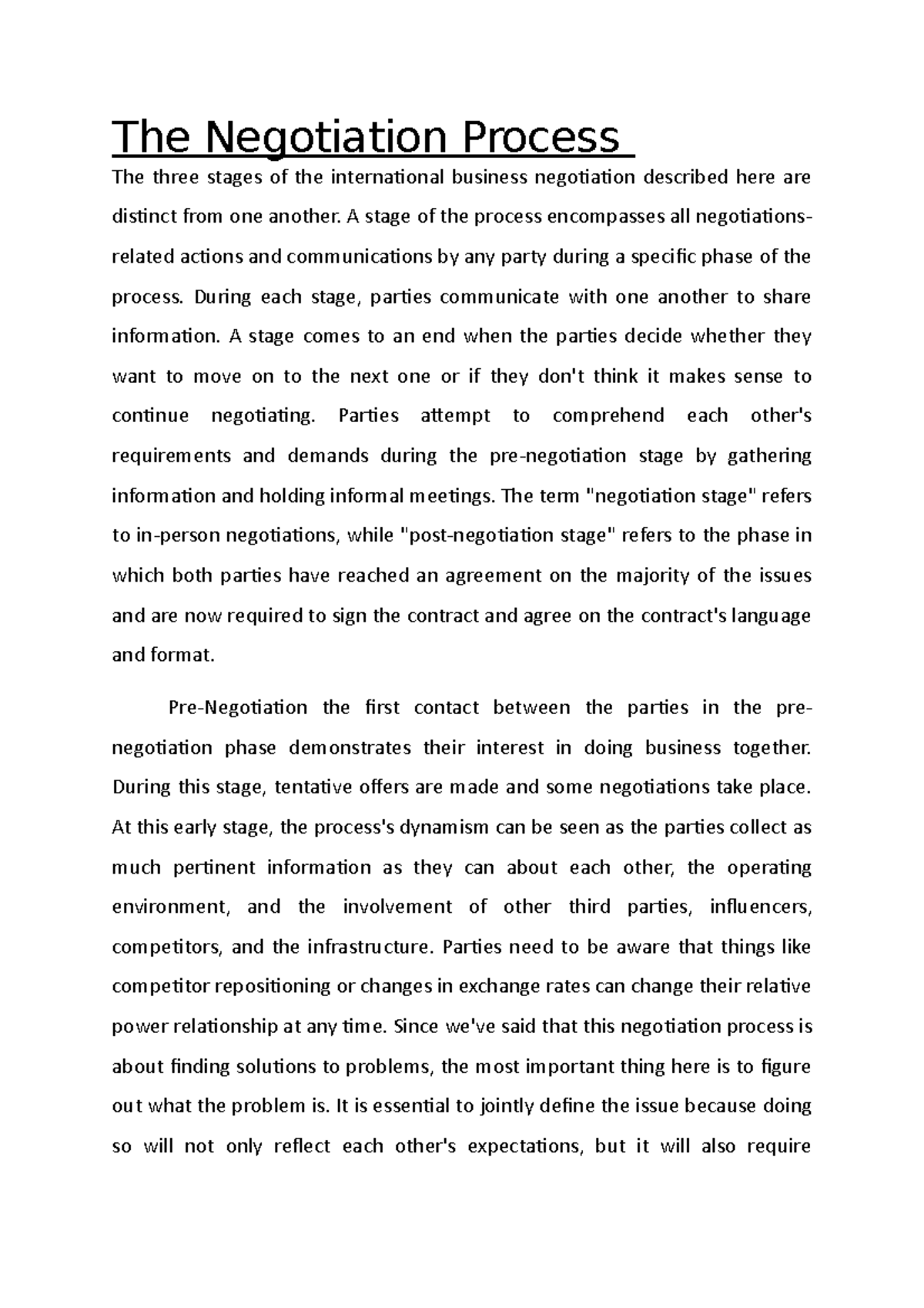 The Negotiation Process - A stage of the process encompasses all ...