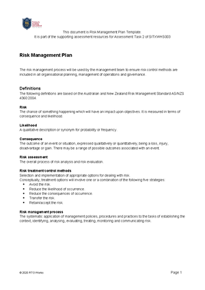 WHS Training Report Template - It is part of the supporting assessment ...