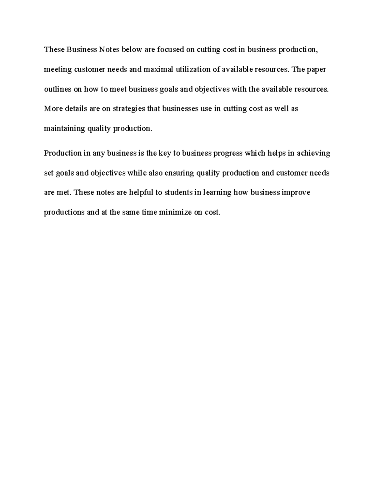 Business production Business production Notes These Business Notes