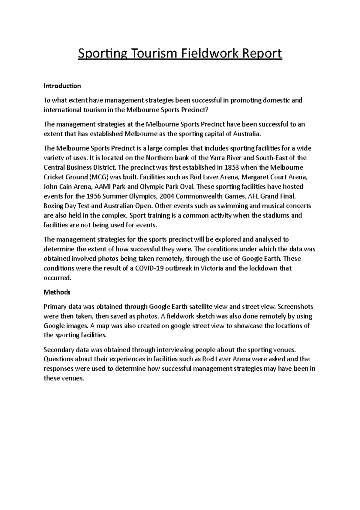 Sporting Tourism Fieldwork Report - Sporting Tourism Fieldwork Report ...