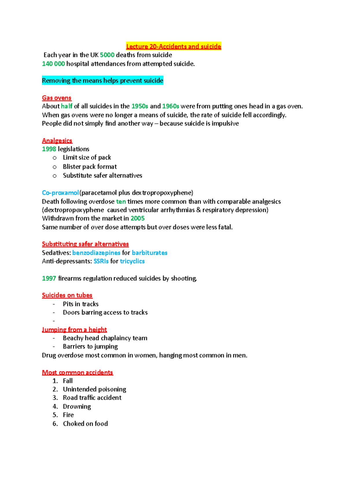 Accidents and suicide - Lecture notes 7 - Lecture 20-Accidents and ...