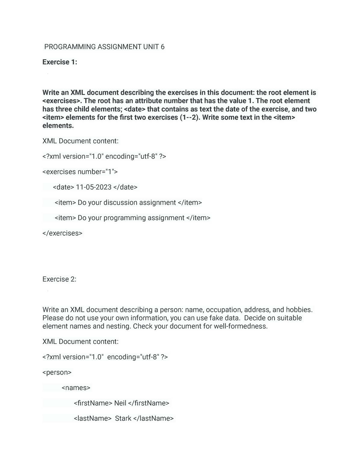 Programming Assignment UNIT 6 - PROGRAMMING ASSIGNMENT UNIT 6 Exercise ...