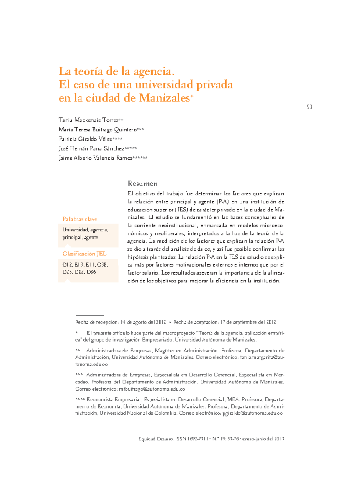 Dialnet La Teoria De La Agencia El Caso De Una Universidad Privada En La Teor A De