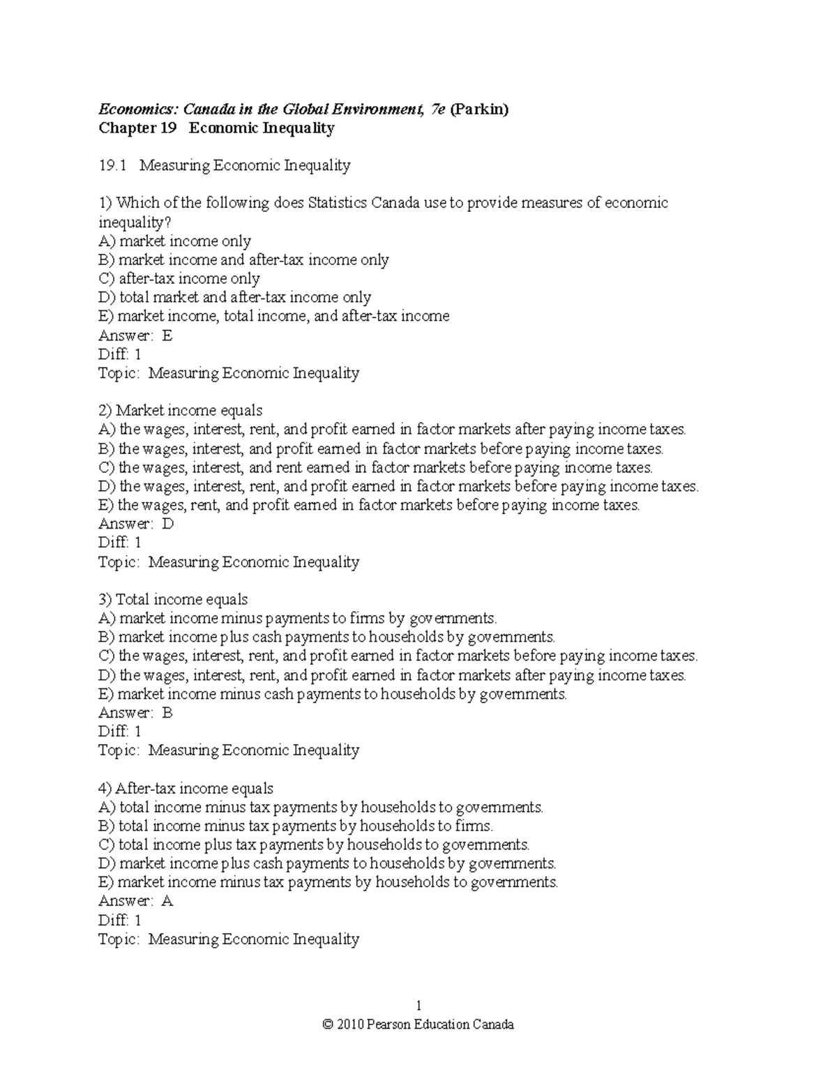 ECON1021 - Chapter 19 Test Bank - 2019 - Economics: Canada In The ...